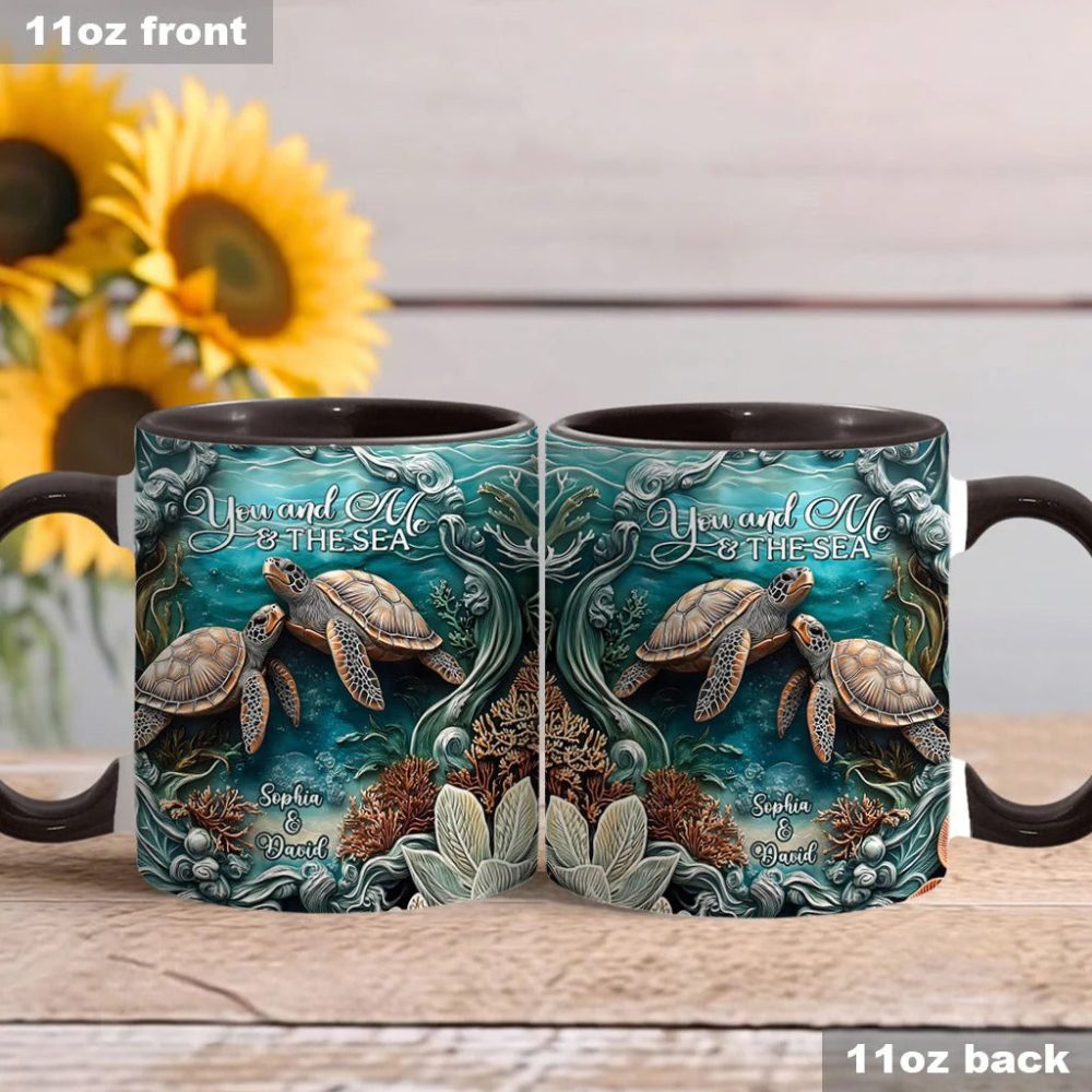 You And Me And The Sea, Personalized Turtle Accent Mug - Image 3