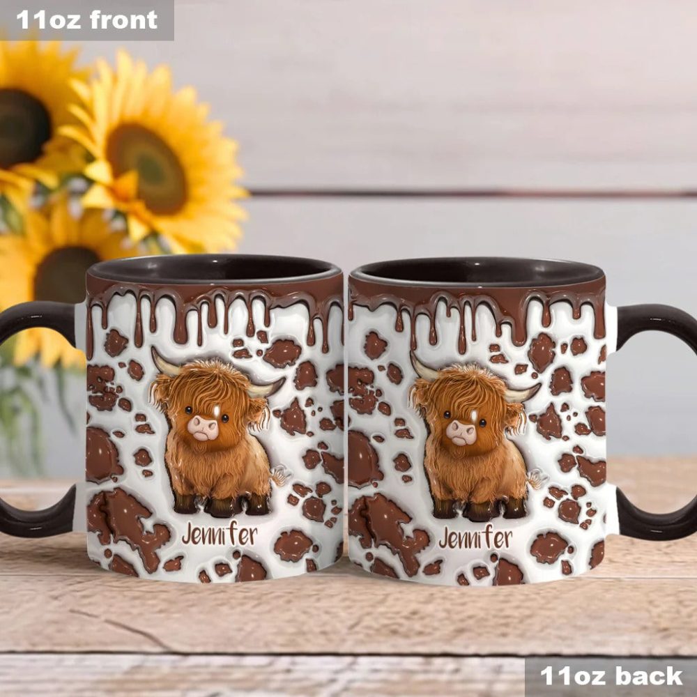 Just A Girl Who Loves Highland Cow - Personalized Cow Accent Mug - Image 3