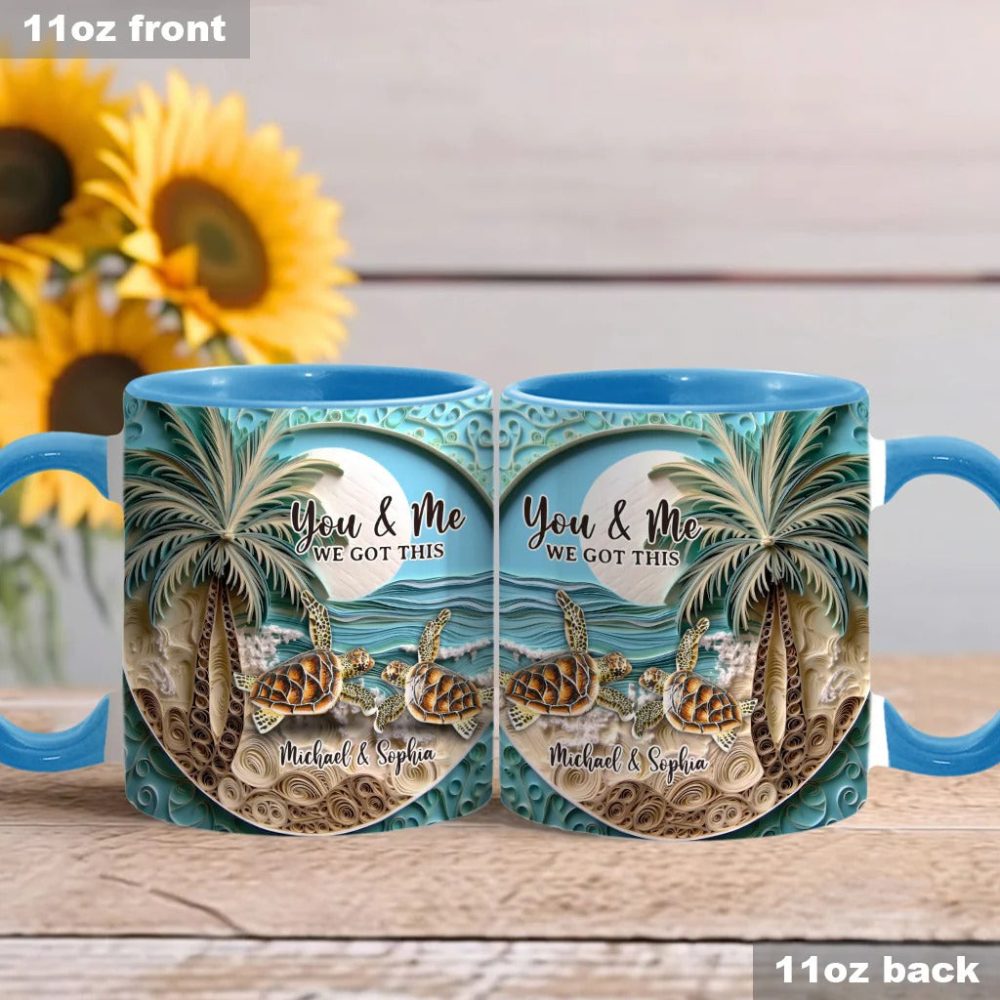 Beach Scene Turle Couple, Personalized Accent Mug - Image 3