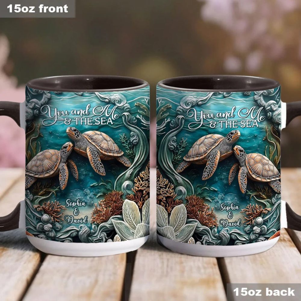 You And Me And The Sea, Personalized Turtle Accent Mug - Image 4