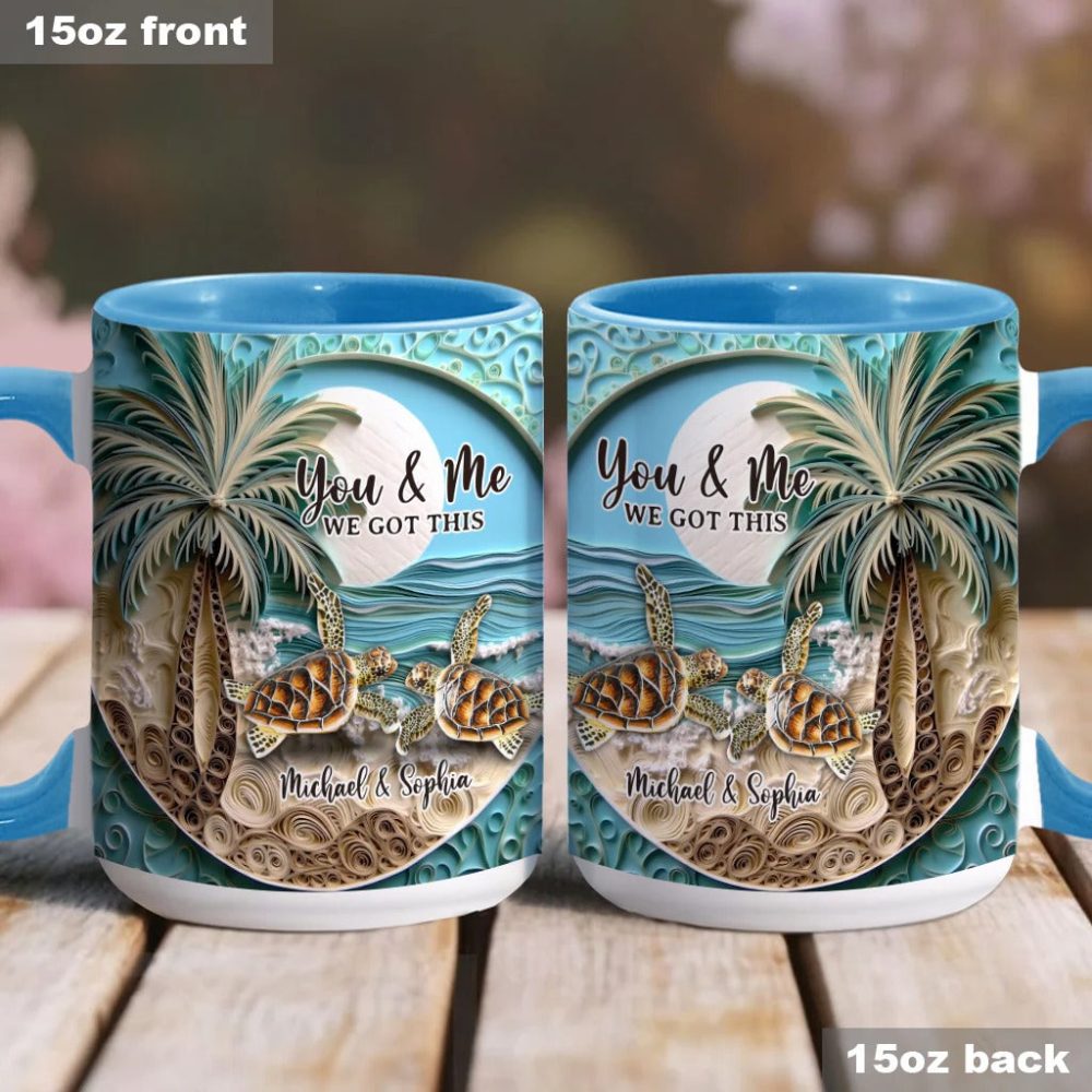 Beach Scene Turle Couple, Personalized Accent Mug - Image 4