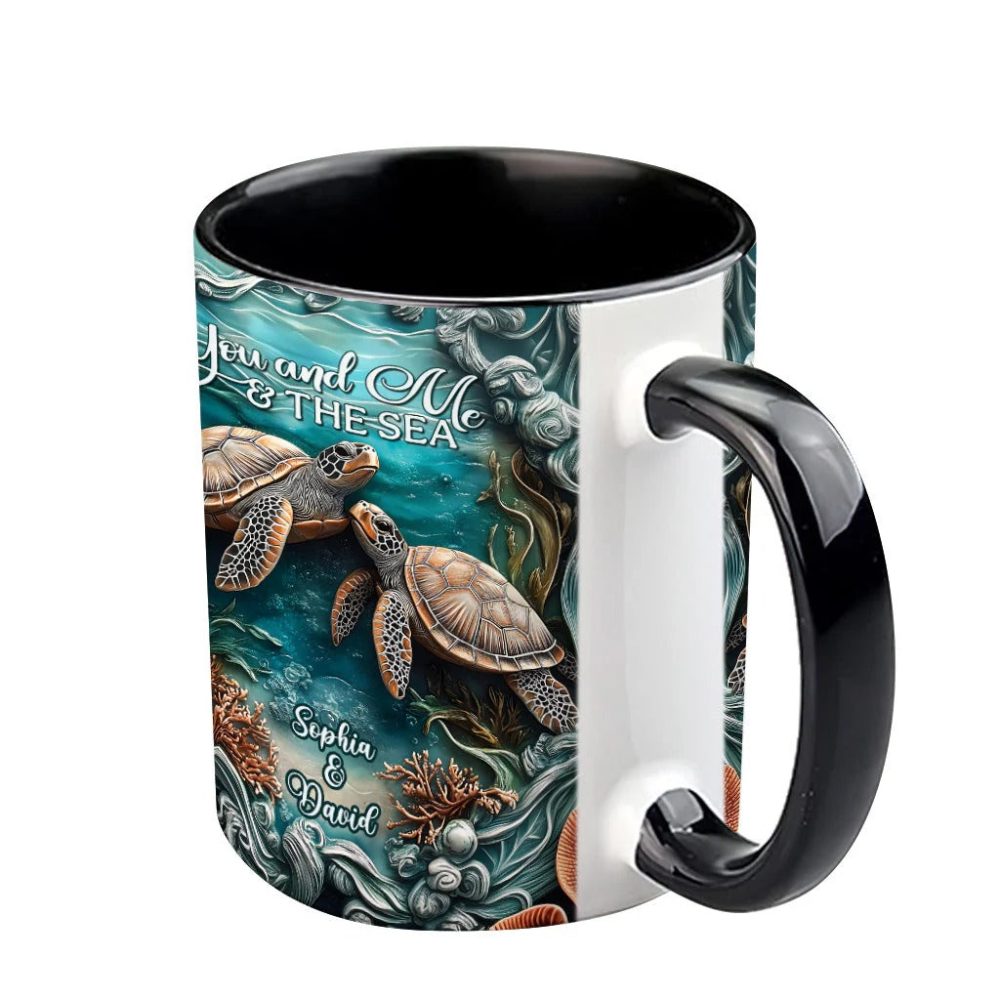 You And Me And The Sea, Personalized Turtle Accent Mug - Image 5