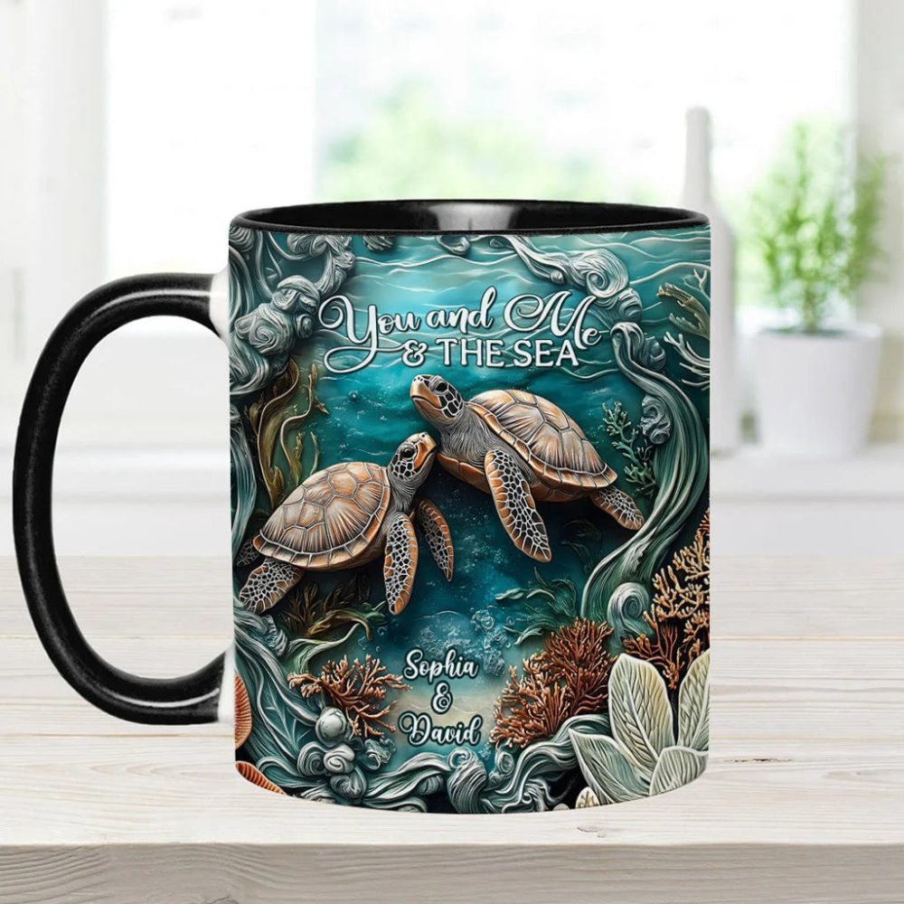 You And Me And The Sea, Personalized Turtle Accent Mug - Image 6