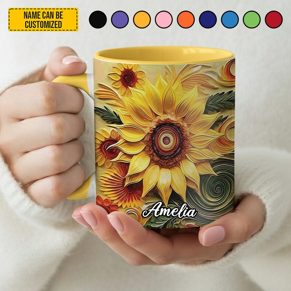 Personalized Beautiful Sunflower Accent Mug - Image 2