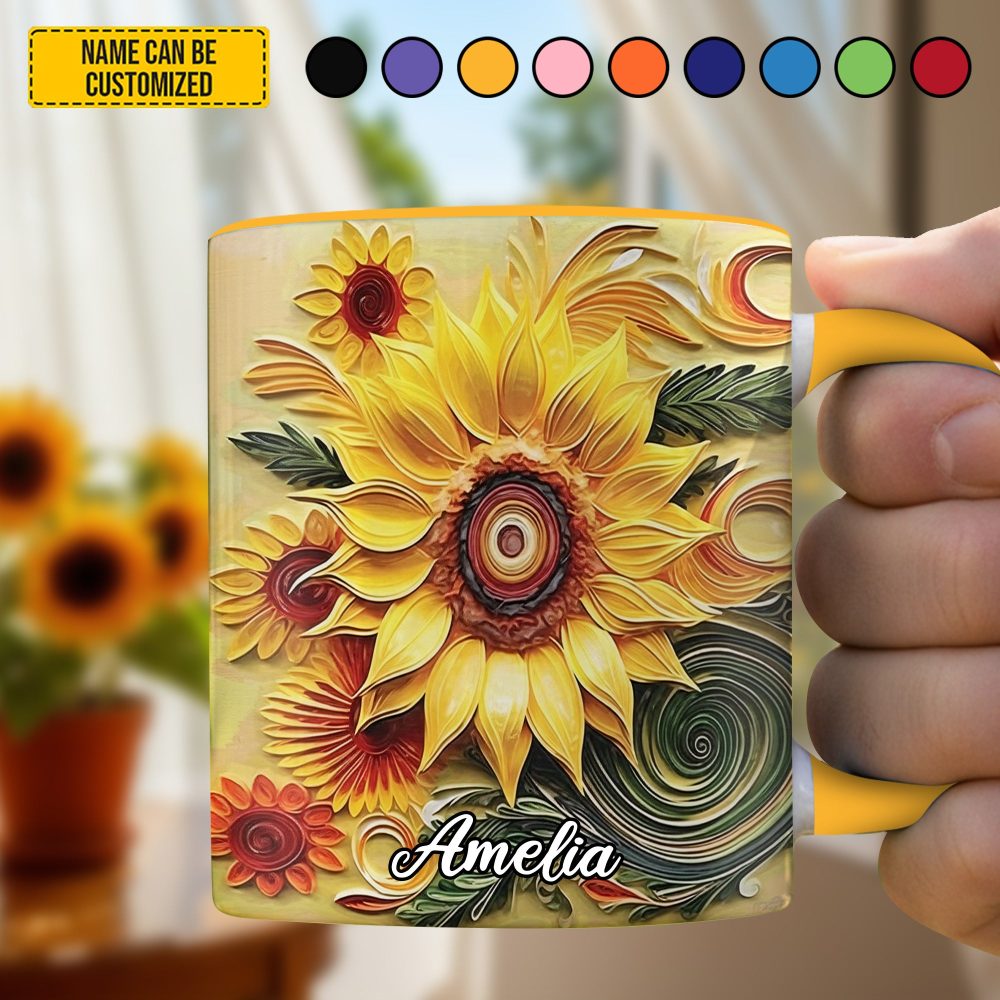 Personalized Beautiful Sunflower Accent Mug - Image 3