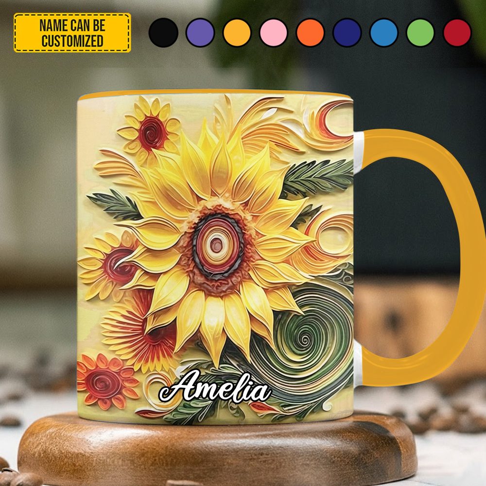 Personalized Beautiful Sunflower Accent Mug - Image 4