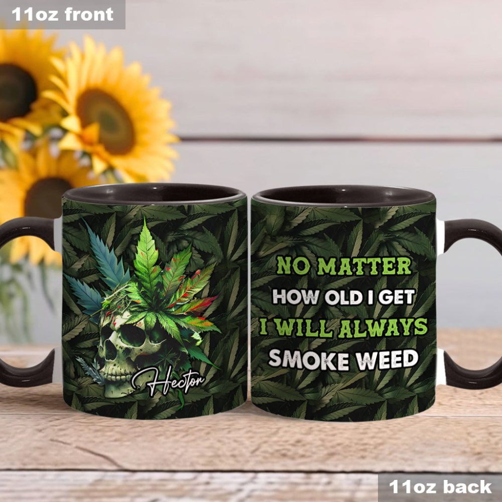 Skull Green Leaf - Personalized Weed Accent Mug - Image 3