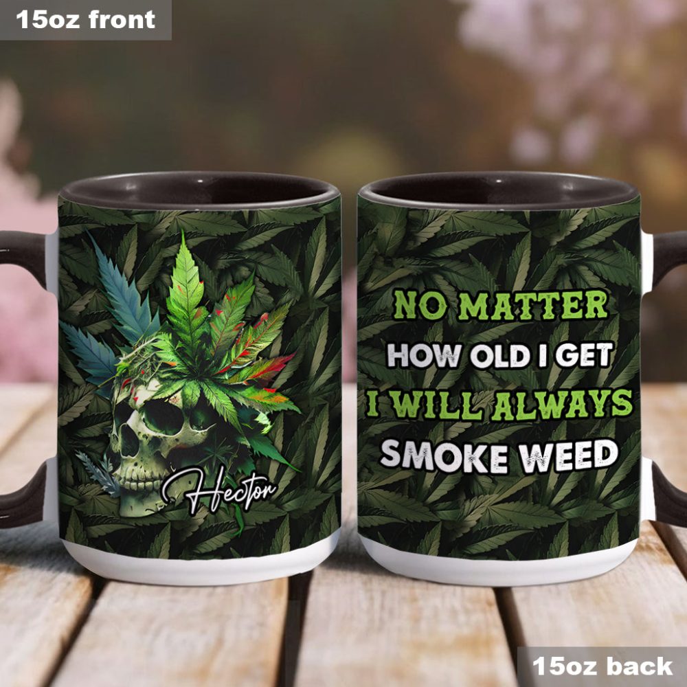 Skull Green Leaf - Personalized Weed Accent Mug - Image 4