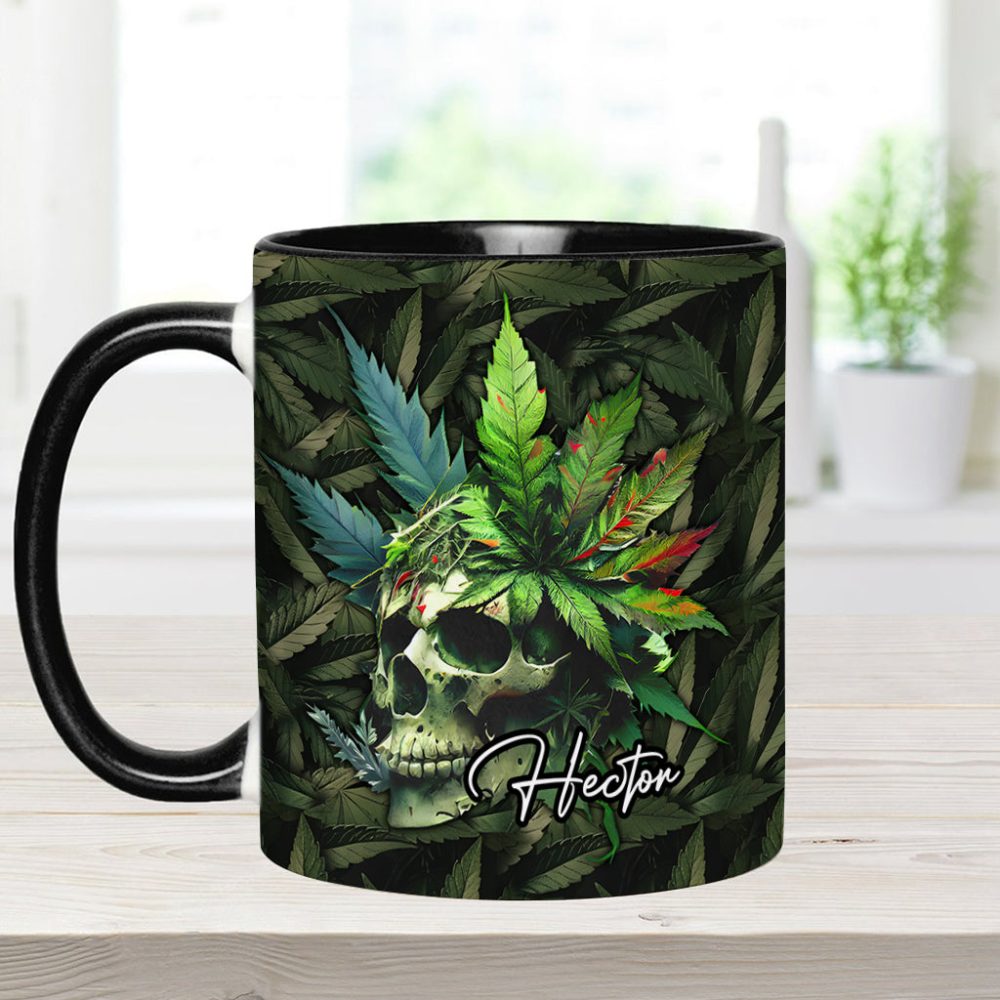Skull Green Leaf - Personalized Weed Accent Mug - Image 6