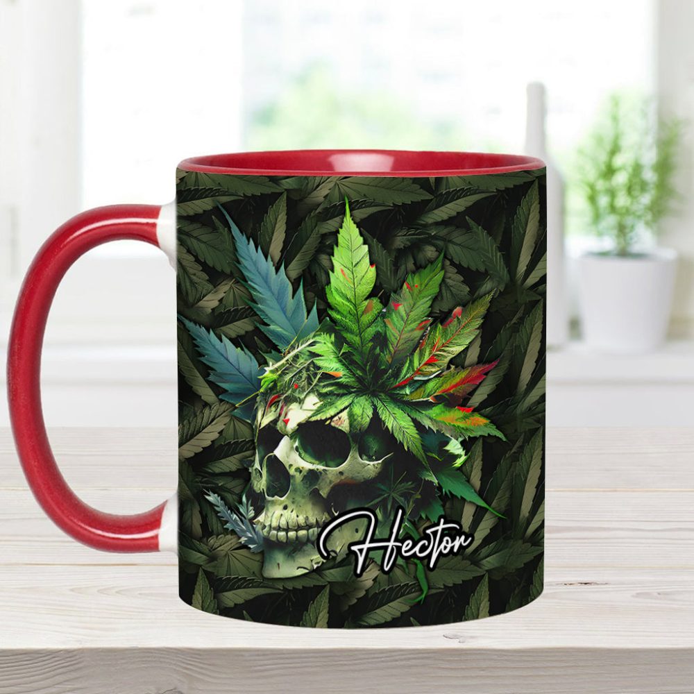 Skull Green Leaf - Personalized Weed Accent Mug - Image 7