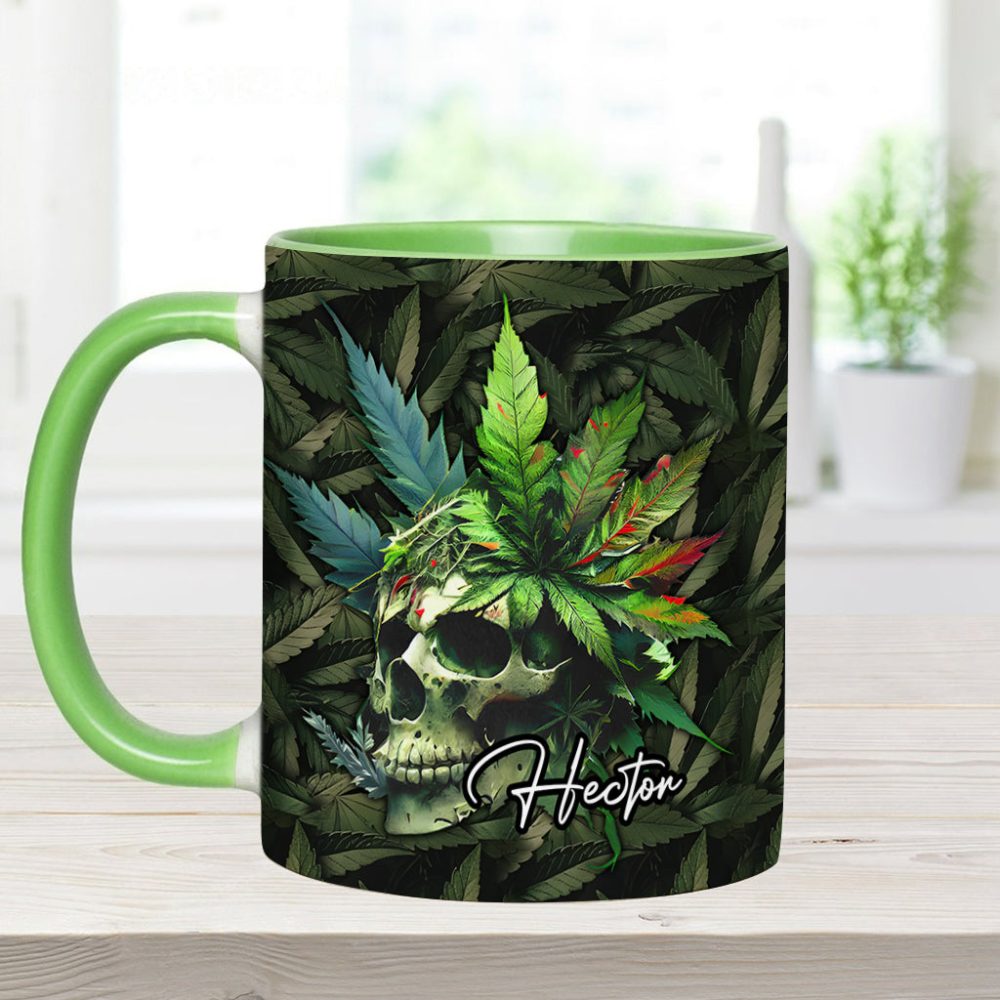 Skull Green Leaf - Personalized Weed Accent Mug - Image 8