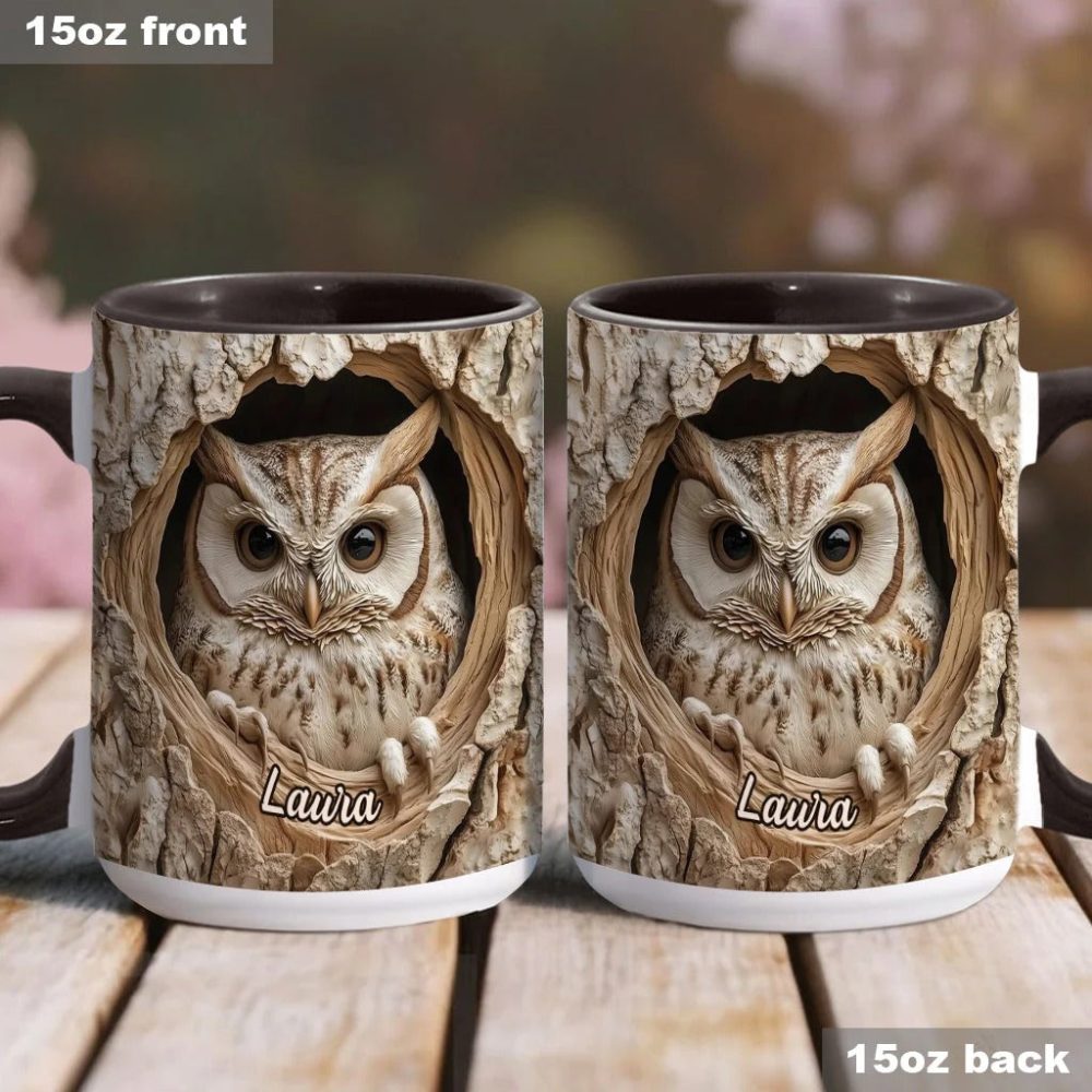 Hollow Watcher - Personalized Owl Accent Mug - Image 3
