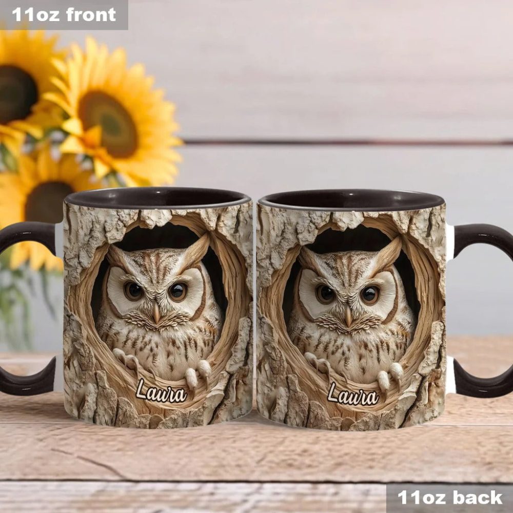 Hollow Watcher - Personalized Owl Accent Mug - Image 2
