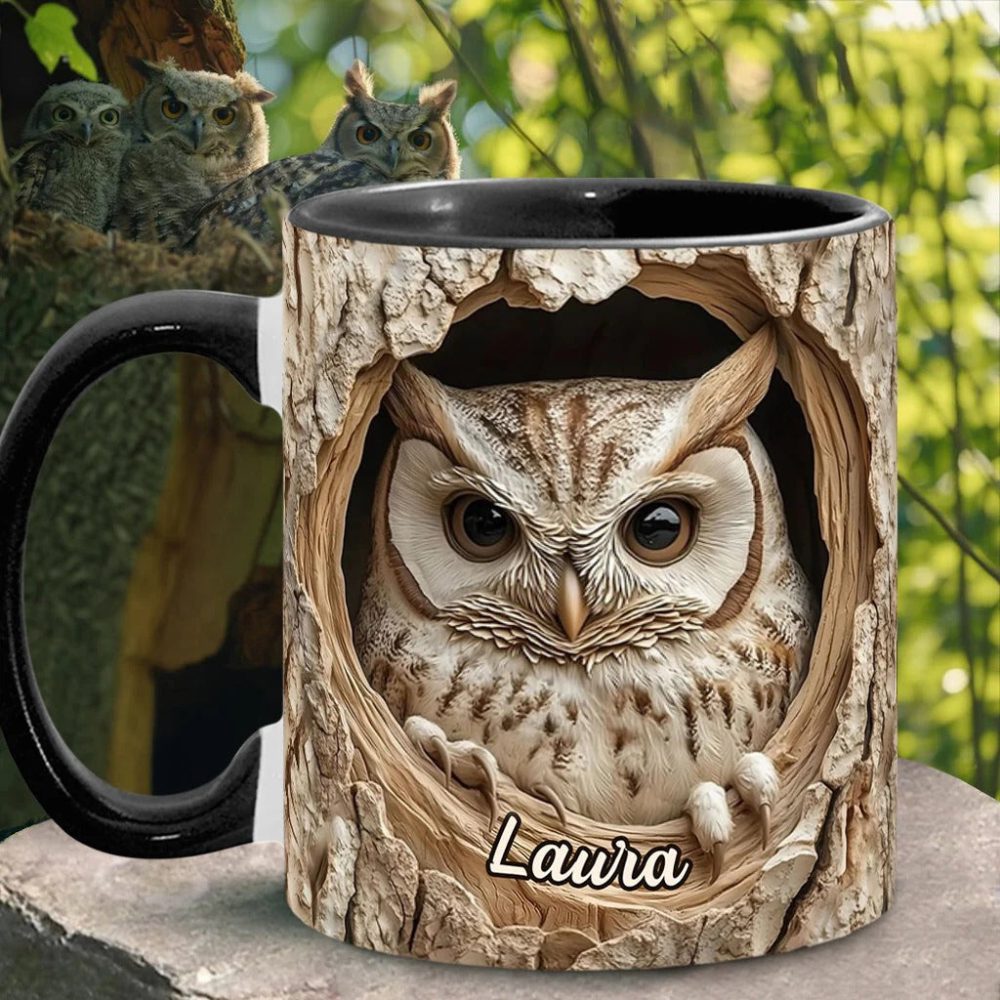 Hollow Watcher - Personalized Owl Accent Mug - Image 4