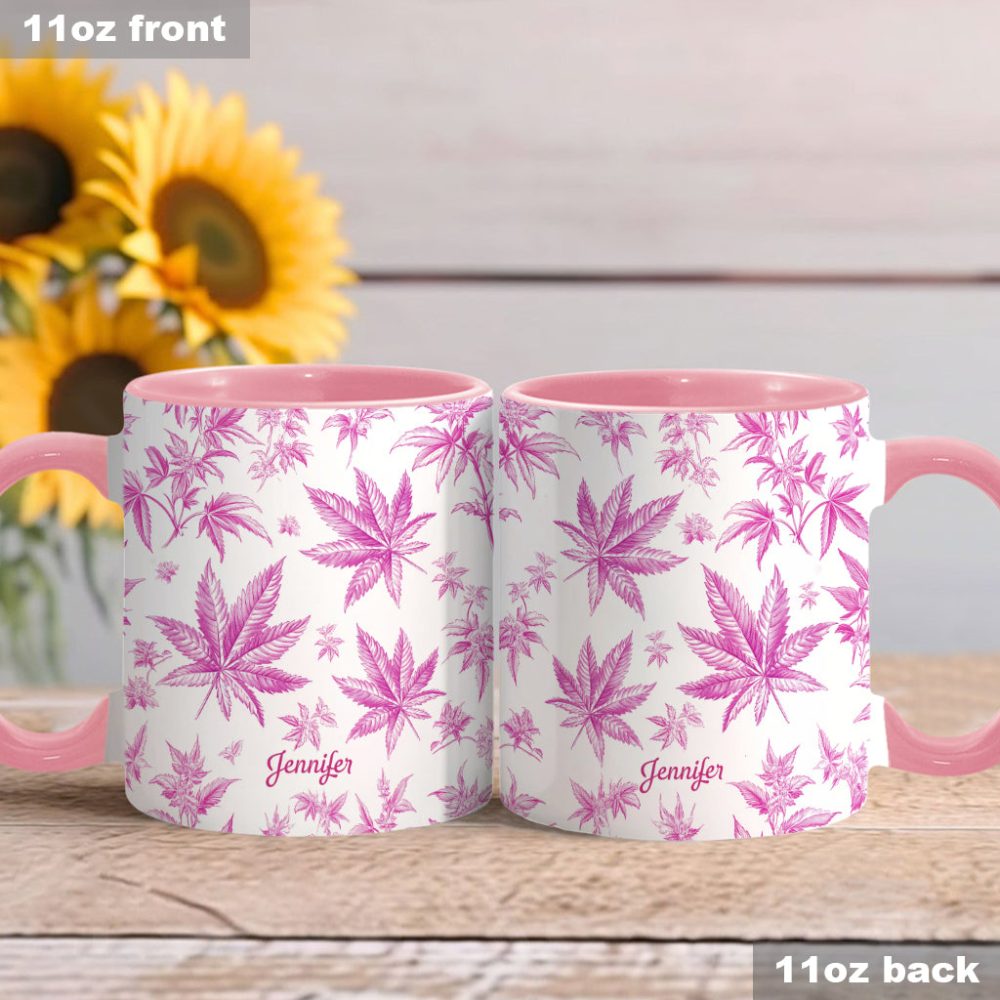 Pink Toil Marijuana Pattern - Personalized Weed Accent Mug - Image 2