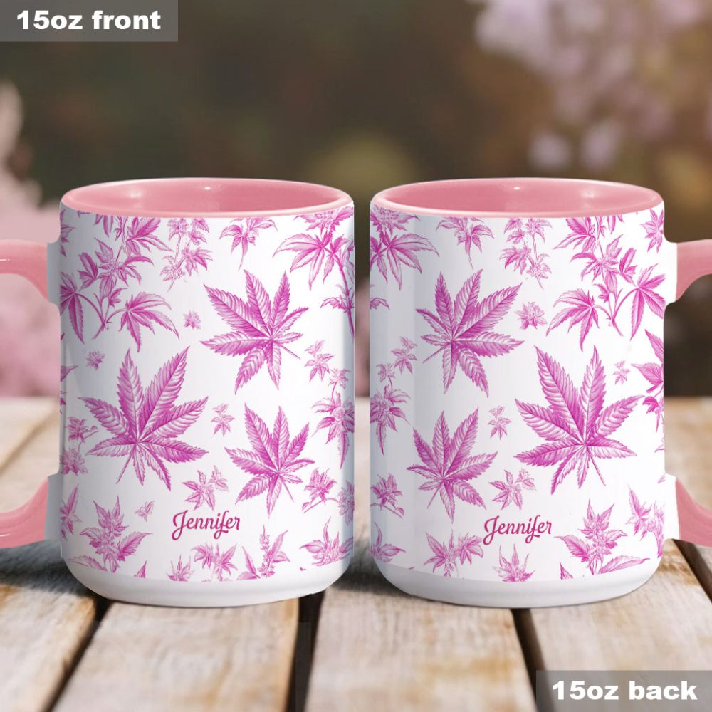 Pink Toil Marijuana Pattern - Personalized Weed Accent Mug - Image 3